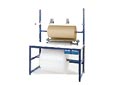 workstations, workbenches, packing bench, cupboards, drawer units, overhead light and electric console trunking 